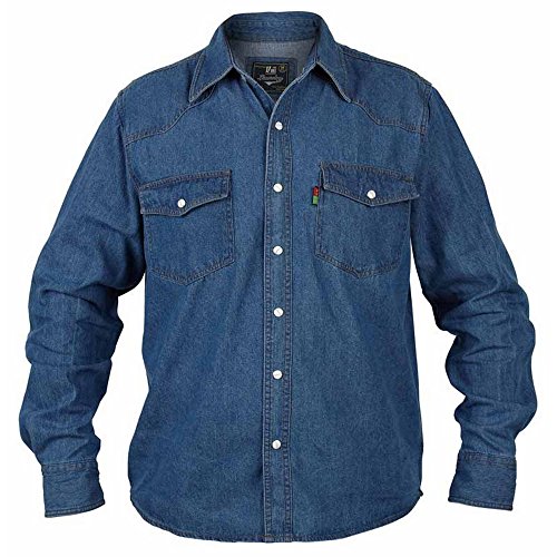 Duke - Camisa Vaquera Modelo Western en Tallas Grandes para Hombre (5XL) (Vaquero)