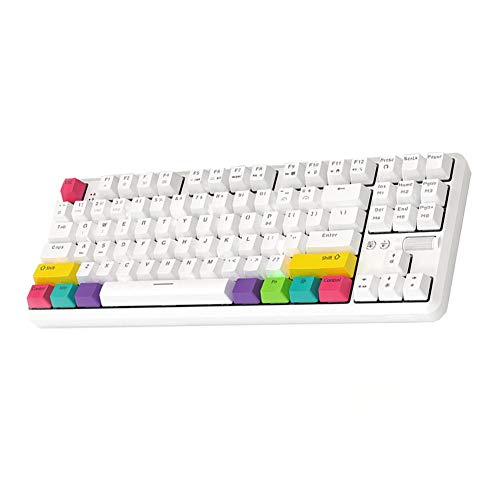 DunShan Teclado Mecánico Retroiluminación Arcoíris Juegos Interfaz USB Iluminación RGB Teclado para Juegos Interruptor Tres Dispositivos Mismo Tiempo Reposapiés Plegable Blanco