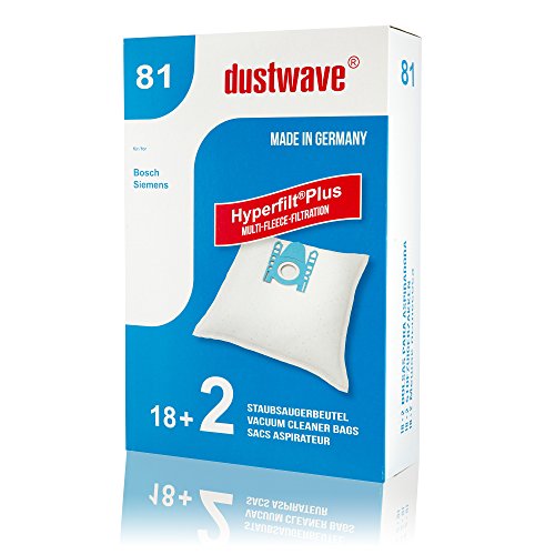 dustwave - Juego de 20 bolsas para aspiradora Siemens VS06G2510 (2500 W, fabricadas en Alemania, incluye microfiltro)