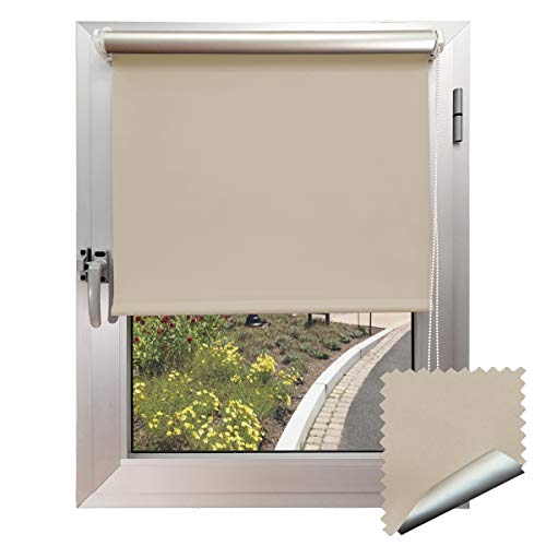 EB ESTORES BARATOS Estor Opaco Termoregulador Metalizado – para Colgar sin Agujeros. Capa Exterior Plata Que neutraliza los Rayos UV. Medida Ancho x Alto. Color: Beige. Medidas: 48cm x 160cm