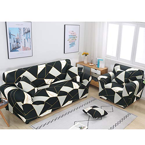 ele ELEOPTION Funda elástica para sofá en Diferentes tamaños y Colores (2 plazas para sofás de 130 a 170 cm, geométrica B)