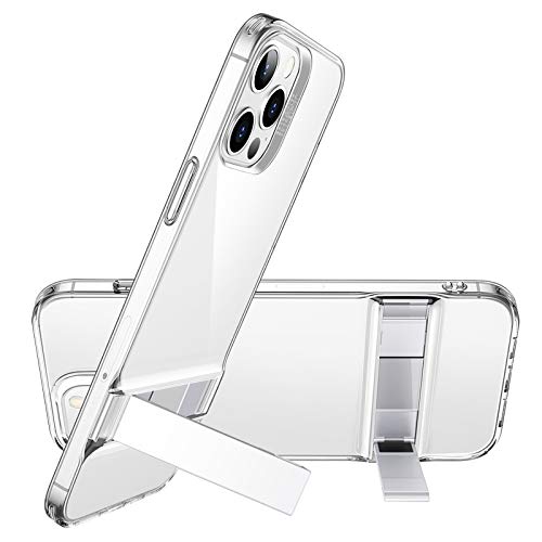 ESR Funda Metal Kickstand Compatible con iPhone 12/12 Pro(6.1 Pulgadas), Metal Soporte Vertical y Horizontal,Carcasa con Soporte Silicona TPU Bumper antigolpes para iPhone 12/Pro,Transparente