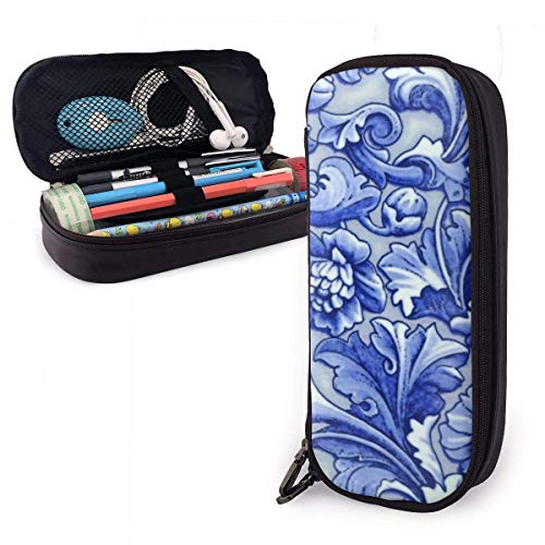 Estuche para lápices de porcelana azul y blanca Estuche para lápices de gran capacidad Organizador de papelería con cremallera para la escuela, Estuche de maquillaje cosmético multifunción