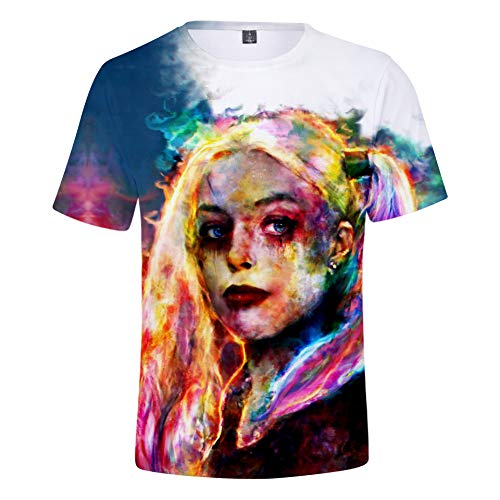 FAKDR Unisex 3D Harley Quinn T-Shirt Media Manga,Adecuado para Hombres, Mujeres, Adultos,Camiseta Cuello Redondo,Ropa De Verano, Ropa Casual,C,M