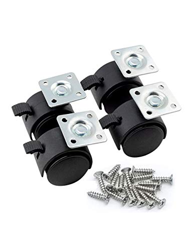 FBBULES Set de 4 Ruedas para Muebles - Ruedas Giratorias con Freno Giro de 360 Grado Ruedas de Repuesto Caster Silenciosas y Seguras, Ruedas para Sillas de Oficina con Tornillos