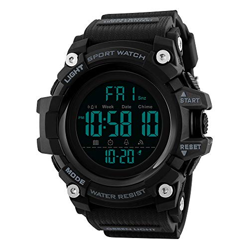 FeiWen Simple Relojes de Hombre Grande Dial LED Electrónica Outdoor Digitales 50M Impermeable Plástico Bisel con Goma Correa Deportivo Reloj de Pulsera (Negro)