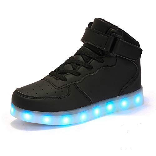 FLARUT Niños Zapatillas Led Luminioso con 7 Colores Unisex Hip Tops Sneakers Zapatos con Luces（Negro,31