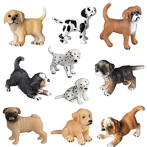 FLORMOON 10 figuras de animales realistas, bonitas figuras de cachorros con forma de perro de Emulational pintadas a mano Bona Puppy Golden Retriever cachorro dálmata niños