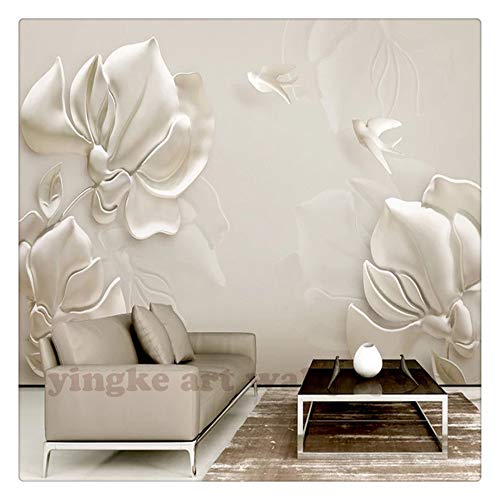 Fondos De Pantalla 3D S Estereoscópico En Yeso En Relieve Magnolia Flores Pájaros Tv Blanco Sofá Fondo De Pantalla Del Dormitorio, 336 Cm X 388 Cm