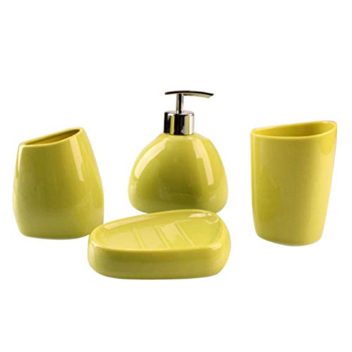 FRCOLOR 4 Piezas Conjunto de Baño de Acrílico Taza de Baño Vaso Soporte de Cepillo de Dientes Soporte de Plato de Jabón Champú Loción Bomba Botella Accesorio (Verde)