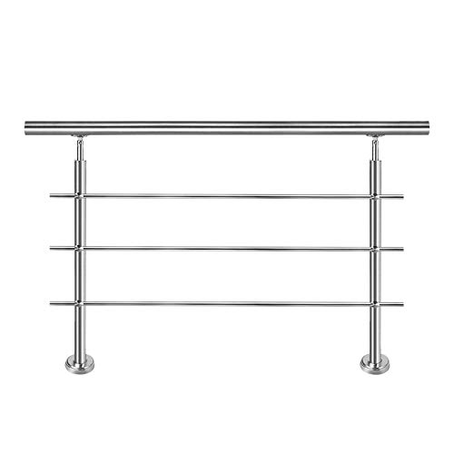 Froadp 150cm Pasamanos Escalera de Acero Inox Ajustable en ángulo Barandilla con Anillo de Bola y 2 Postes Juego de Varilla Interior para Escaleras Balcón Terraza Parapeto(3 Barras)