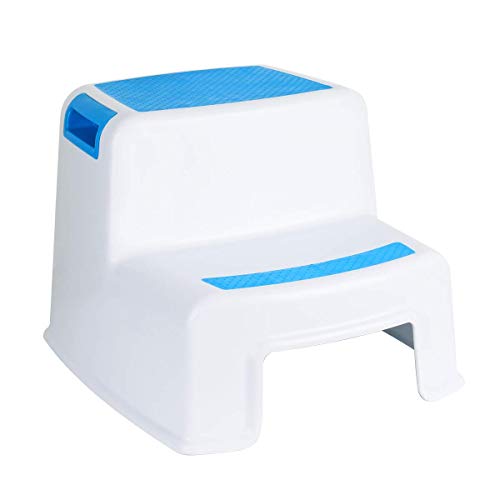 Funhoo - Taburete de Altura Doble para niños, 2 peldaños Antideslizantes para Inodoro o Entrenamiento/Lavado de Manos, Escalera para baño, Inodoro, Cocina, etc. (Azul y Blanco)