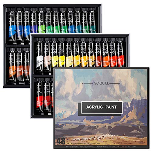 GC QUILL 48 Colores Pintura Acrílica, Kit de Pintura Acrilica Manualidades para Lienzos, Papel, Madera, Cerámica, Telas
