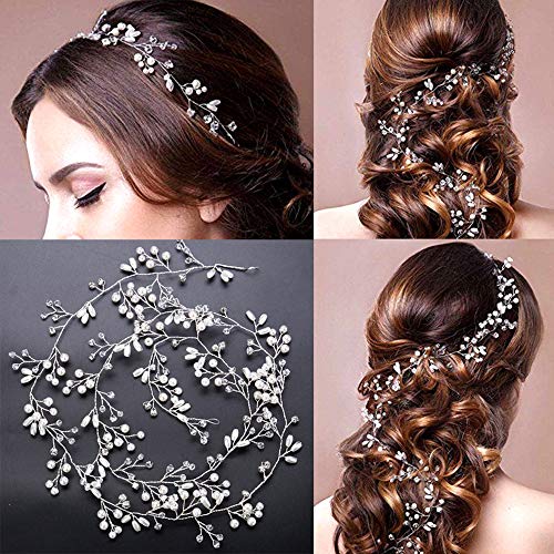 Gudotra 100CM Diadema Novia para el Pelo con Accesorios de Cristal Perla Decoración Nupcial del Pelo para el Peinado de la Boda (Estilo3 Perla + Cristal)