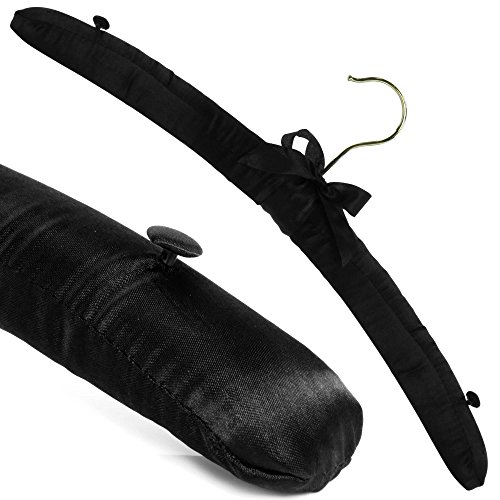 Hangerworld - Pack de 10 Perchas de Raso, Acolchadas, con Botones en los Hombros, Color Negro. Ideal para lencería, Prendas delicadas y de Lana - 43 cm