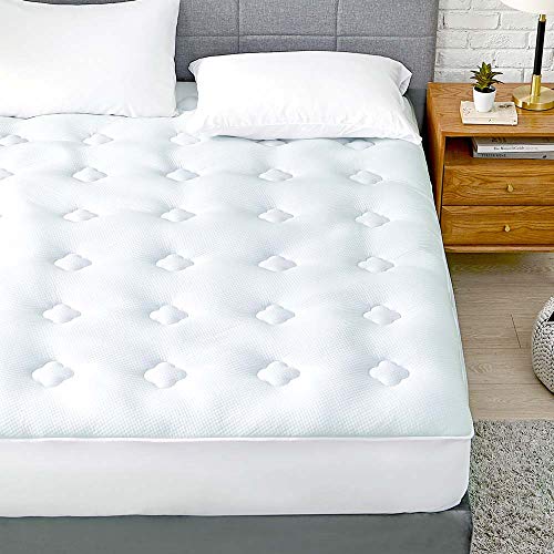 Hansleep Topper Colchón Acolchado, 160x200 cm Funda Colchón de Trébol de Cuatro Hojas de Espuma con Memoria Ajustable & Cubrecolchón Transpirable con Bolsillo Profundo 30-50 cm