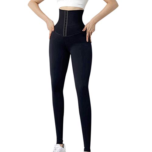 HAOTU Leggings De Fitness con Control De Barriga De Cintura Alta,Leggings De Mujer Leggins Deportivos Corset Slim Sexy,Mallas De Deporte De Mujer, Leggins Pantalon Deporte Yoga-Negro