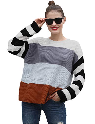 Hawiton Jersey Punto Mujer Invierno Rayas Camisa Manga Larga Suéter Suelto Pullover Tops Elegantes Sudaderas Blusas Talla Grande,Regalo