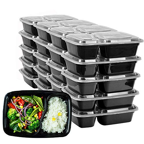 HENSHOW 2 Compartimiento de Comida Juegos de Recipientes Set de 20 Piezas, 1000 ML Premium Reutilizable BPA Libre Juegos de Recipientes con Tapa, Microondas, Congelador y Apto para Lavavajillas