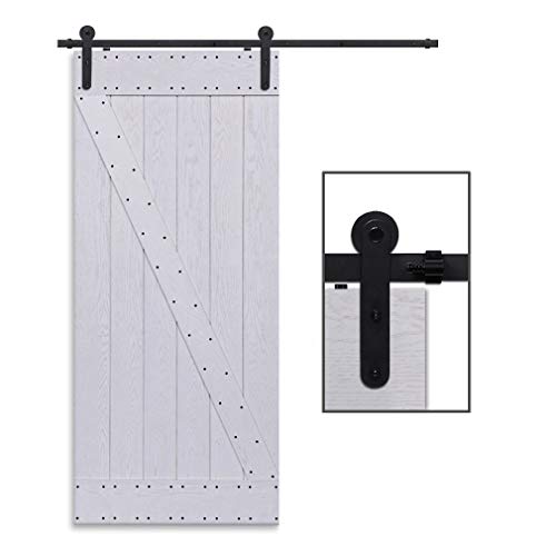 Herraje Puerta Corredera 122cm/4ft Negro, CCJH Riel Puerta Corredera Armario, Adecuado para 1 Puerta de 61 cm de Ancho [Round Shape Hanger]