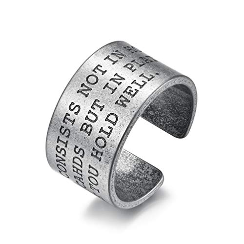 HIJONES Anillo de Dedo Pulgar con Puño Abierto para Hombre de Acero Inoxidable 12MM de Ancho Plata Antigua Tamaño 17