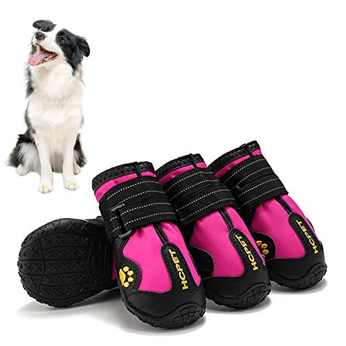 Hmpet Zapatos Impermeables para Perros, Botas para Perros con protección para Las Patas para Zapatos Antideslizantes Suaves Tienen Correas Reflectantes para Perros pequeños,Rosado,4#5.5cm