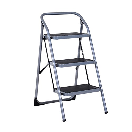 HOMCOM Escalera Plegable de Acero Taburete Escabel Base Antideslizante Tijera 2 Modelos (3 Peldaños)