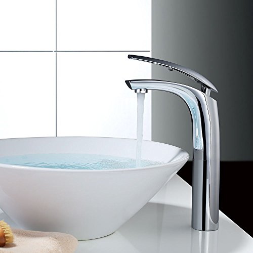 HOMELODY Grifos de Lavabo Alto Grifería de Baño Grifos para Fregadero Monomando Grifo de Mezclador Agua Caliente y Frío Blanco/Plateado