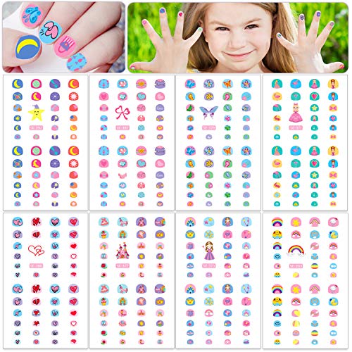 HOWAF 360+ Niñas Lindos Nail Art Stickers Calcomanías, 3D Uñas Pegatinas Autoadhesiva Manicura Decorativas para Niñas Niños Cumpleaños Maquillaje Decoración, Flor Mariposa Corazón Estrella Arco Iris