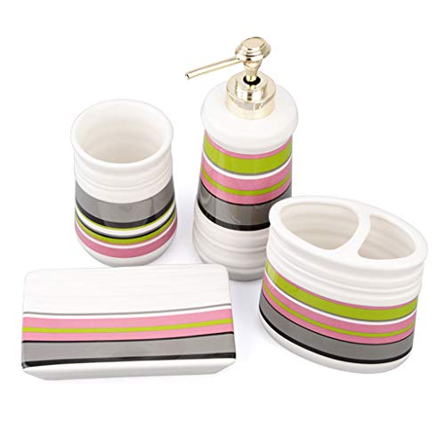 HUIJ Juego de Accesorios para baño Juego de cerámica para baño 4 Piezas Porta Cepillos de Dientes Jabonera Dispensador de Jabón Vaso para Enjuague Bucal Conjunto de baño de cerámica para el Lavabo