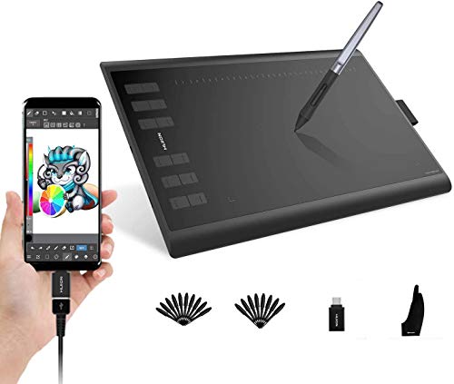 HUION Inspiroy H1060P Tableta gráfica de Dibujo Función de inclinación ± 60 ° Lápiz óptico sin batería con 12 Teclas de presión Personalizadas Aprendizaje y la enseñanza en línea