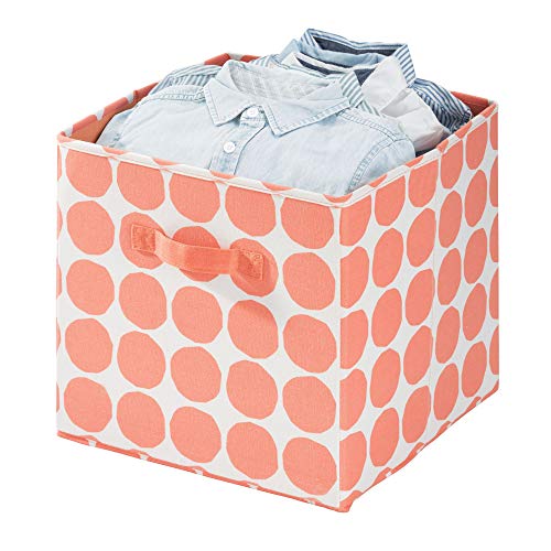 Idesign Tela, Cesta Plegable Mediana En Mezcla De Algodón Y Poliéster Con 2 Asas, Caja Organizadora De Lunares Para Armario, Dormitorio O Habitación Infantil, Naranja, X 33,0 Cm