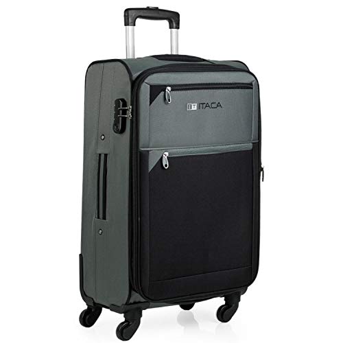 ITACA - Maleta de Viaje 4 Ruedas Mediana Trolley 67 cm poliéster eva Extensible. Blanda y Ligera. Mango Asas candado. Estudiante Profesional. 701060, Color Gris-Negro