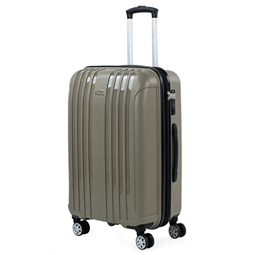 ITACA - Maleta Mediana expandible para Viaje rígida con 4 Ruedas Dobles Fabricada en Polipropileno con Cerradura TSA, Ligeras y s 760260, Color Beige