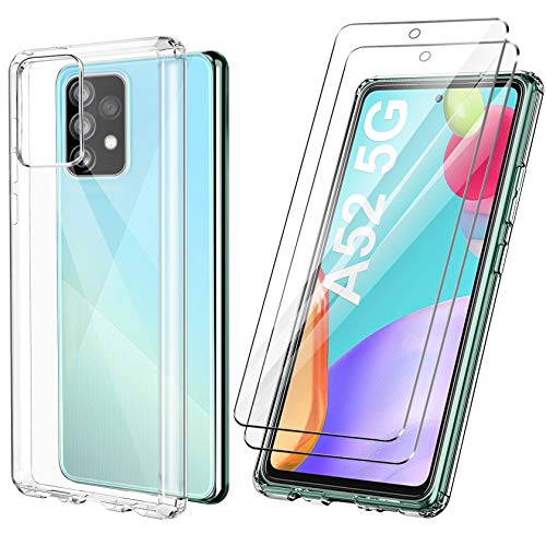 ivencase Funda Ultra híbrido Compatible con Samsung Galaxy A52 Carcasa Trasera Anti-amarilleo con 2 Piezas de Vidrio Templado -Transparente