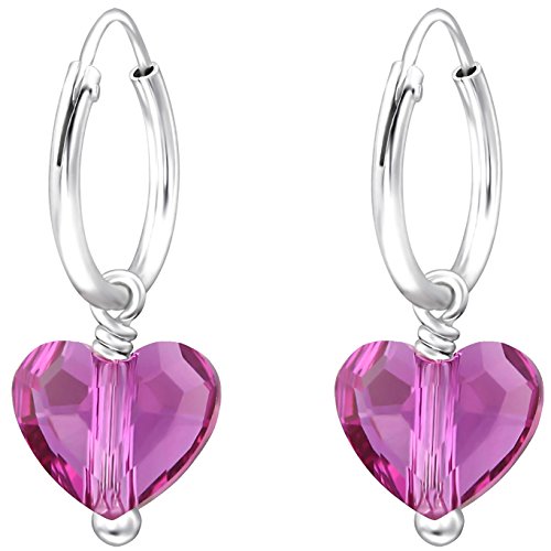 JAYARE pendientes para niña corazón amor 20 x 8 mm Swarovski Elements Cristal plata de ley 925 rosa fucsia con la caja niños