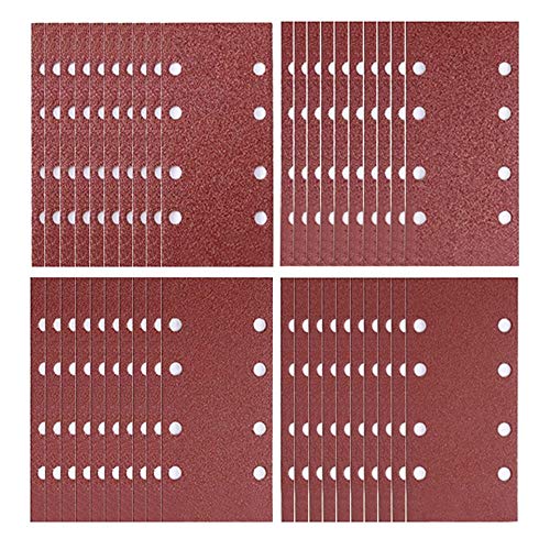 Juego de 40 hojas de lija de 93 x 185 mm, almohadillas perforadas para lijadora orbital (8 agujeros, grano 40/60/80/120)