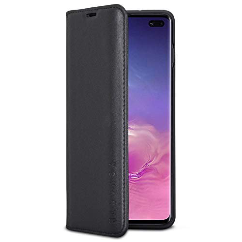 KANVASA Funda Galaxy S10 Plus Tipo Libro Piel Negro Case Cover Carcasa Plegable Cartera Pro en Piel Auténtica Premium para Samsung Galaxy S 10 + (6,4") Original - Ultrafina con Cierre Magnético