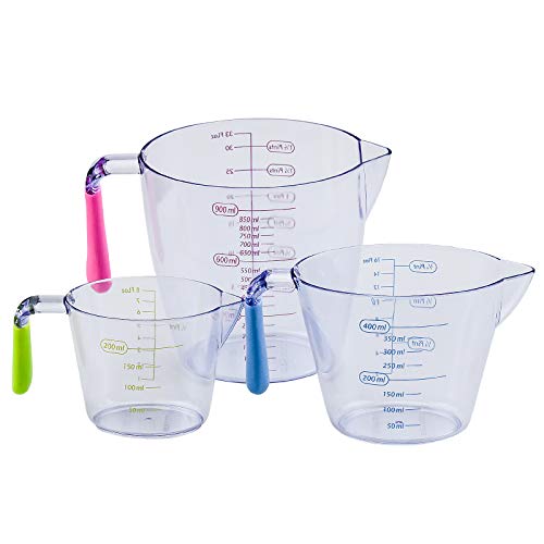 KARAA Jarra Medidora,Vaso Medidor, Vasos medidores Cocina para Hornear, Plástico 200ml / 400ml / 900 ml, sin BPA, Resistente al Calor para Cocina, Diferentes Unidades de Medida, Transparente