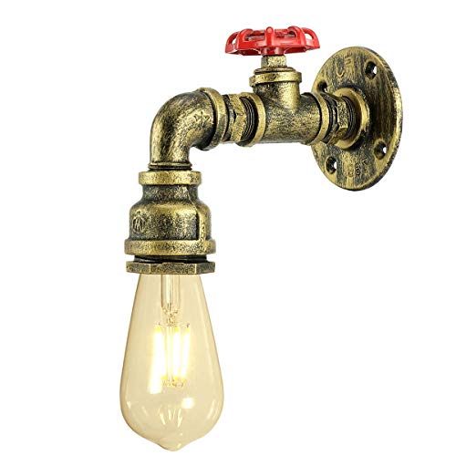 KAWELL Creativo Vintage Lámpara de Pared Tubería de Agua Aplique de Pared Industrial Retro Luz de Pared Hierro E27 60W Max para Restaurante, Cafe, Bar, Cocina, Dormitorio, Color Bronce