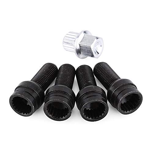 Keenso 4Pcs M14 * 1.5MM Juego de pernos de rueda de acero negro y tuerca de seguridad con llave