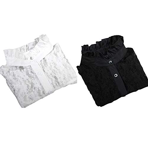 KLOP256 Mujeres Cuello Falso 2 Piezas Accesorios Ropa Compras Bordado para Blusa Desmontable Plisado Moda Encaje Media Camisa Gargantilla Elástica Hoja Loto Cuello Abotonado Fiesta