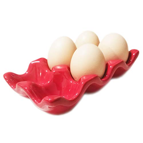 Komfami - Huevera de porcelana con capacidad para 6 huevos, color rojo