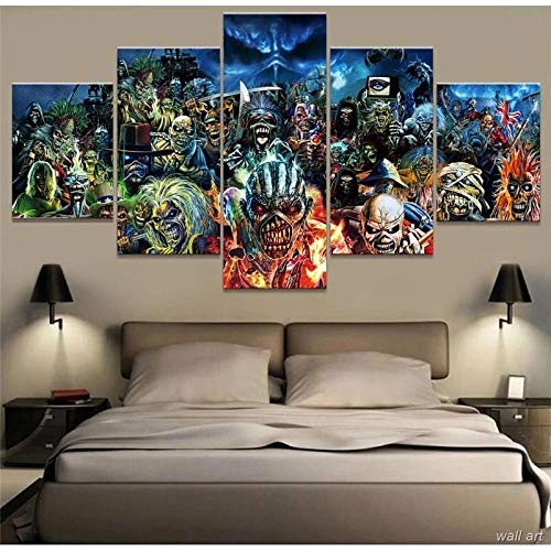 KOPASD - Banda De Música Iron Maiden Punk Rock -Cuadro En Lienzo 150X80Cm - Impresión De 5 Piezas -Material Tejido No Tejido Impresión -Artística Imagen Gráfica Decoracion