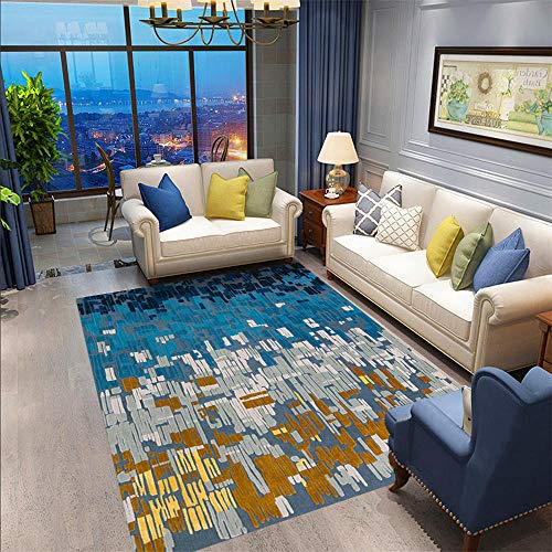 La Alfombra alfombras de habitacion Infantil Alfombra Antideslizante Lavable Azul Amarillo Gris diseño geométrico alfombras oficinas alfonbras de dormitorios 80*150CM