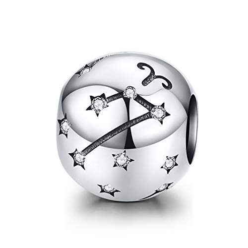 LaMenars 12 Constelación Abalorios Charms Plata de Ley 925, Abalorios de Zodiaco Compatible con Pulsera Europeo, Regalo de Cumpleaños Significativo (Aries (3.21-4.19))