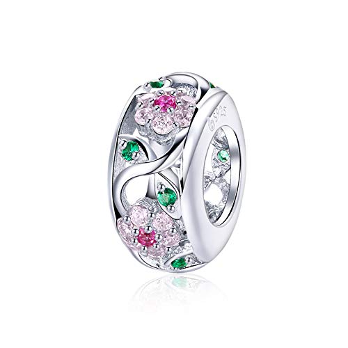 LaMenars Mujer Abalorios Charms Originales de Plata de Ley 925 Espaciador Flores de primavera con Circonita Cúbica para Pandora & Europeo Pulseras