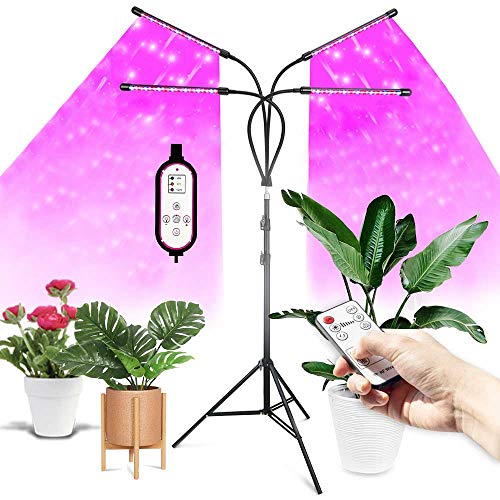 Lampara de Cultivo, luz de Crecimiento de Plantas con Soporte, 40 W, 4 Cabezales, 80 LED, 10 Niveles Regulables, Temporizador de 4/8/12 H, Cuello de Cisne Ajustable para Plantas de Interior