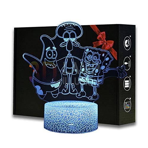 Lámpara De Ilusión 3D Luz De Noche Led Figura De Dibujos Animados Bob Esponja Pantalones Cuadrados Patricio Estrella Calamardo Dormitorio De Niños Regalo De Noche Para Navidad