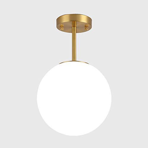 Lámpara de Techo con Pantalla de Vidrio, Luces de Plafón Moderna, Material: Latón, Color: Dorado, Vidrio: Blanco Mate Opalino, Casquillo: E27, para Lámpara de Salón, Corredor, Baño